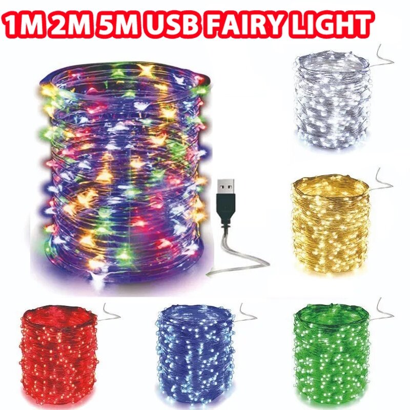 LED USB Mini Copper Wire String Fairy Light, impermeável, Natal, decoração do casamento