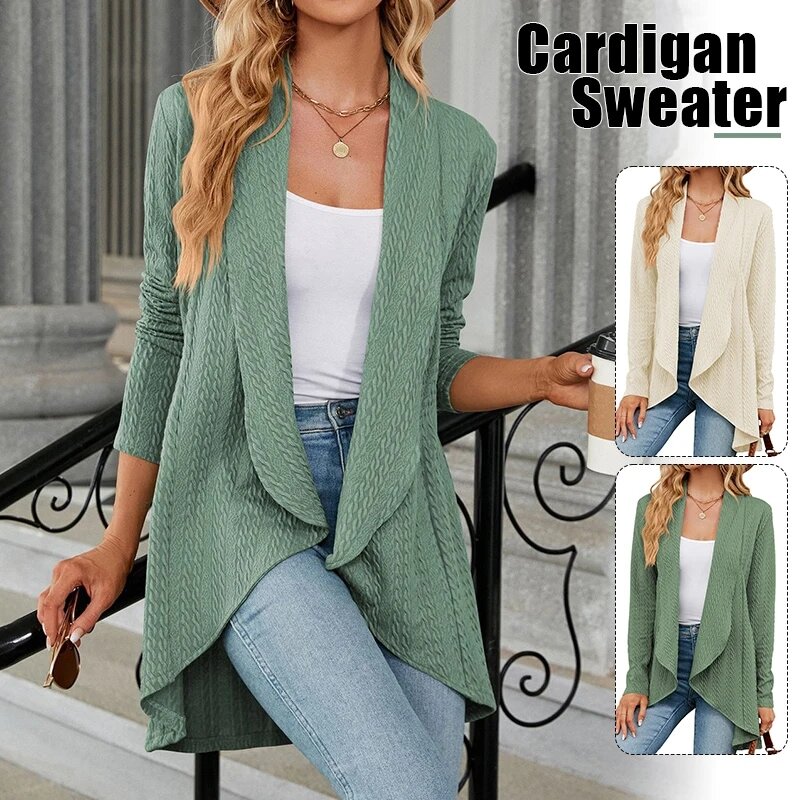 Women Autumn Winter Cardigan Sweater V-Neck Solid Color Knitted Coat Casual Fashion Long Sleeve Tops Sweaters