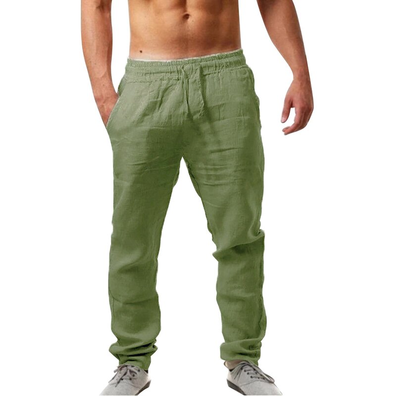 Summer Men Sport Gym Pants Soild Cotton Linen Pants Breathable Casual Training Trousers Joggers Hip Pop Sweatpants Streetwear