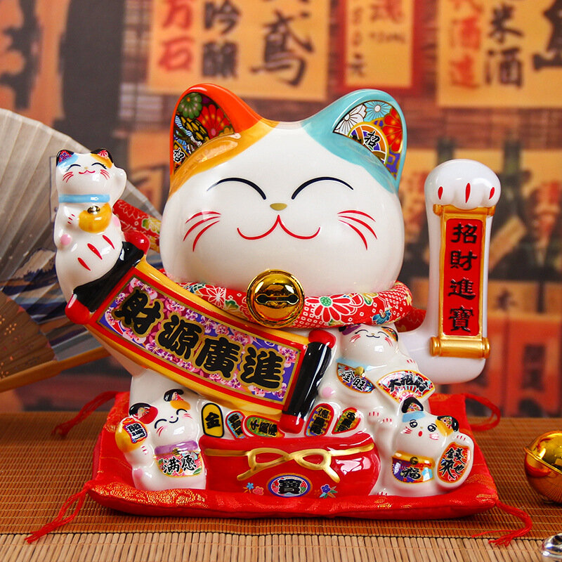 Creative Ceramic Fortune Cat Ornament New 8 Inch Electric Shaking Hand Fortune Cat Shop Opening Housewarming Home Decoration
