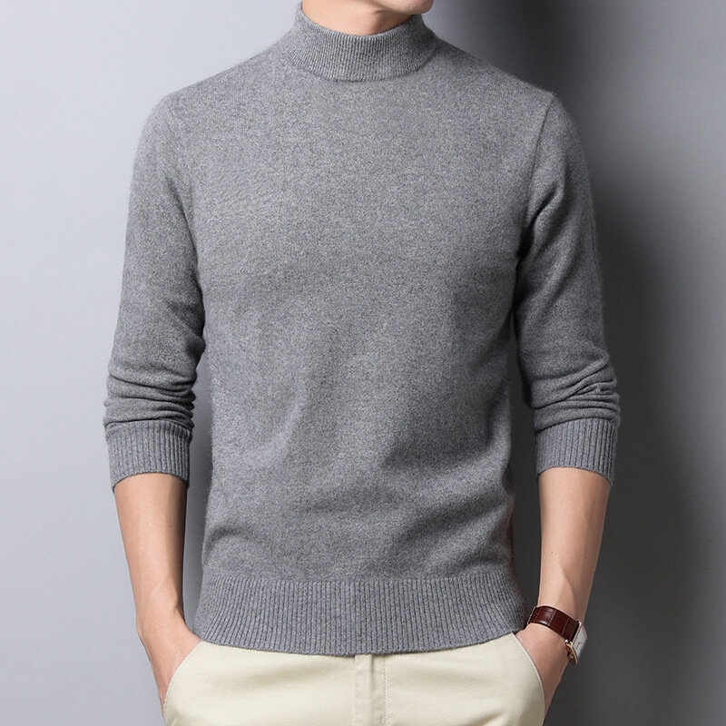MRMT2024 Sweater wol Semi turtleneck pria, atasan Sweater kasmir warna murni seperti Pria