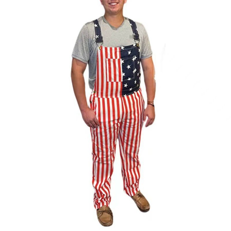 New Mens Summer Couple Independence Day American Flag Sports Camisole Pants Summer Men Long Pants Romper