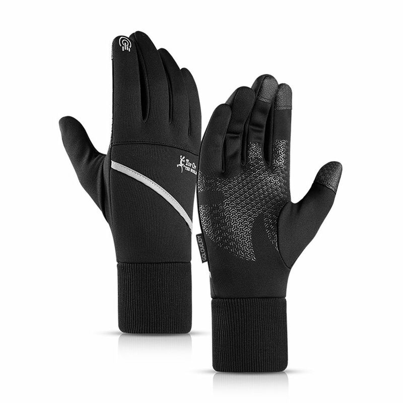 Reflective Logo Full Finger Anti-sweat Autumn Winter Gloves Touch Screen Gloves Fashion Male Mitten Men Outdoor Gloves