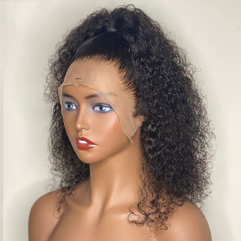 Perruque Lace Front Wig sans colle bouclée crépue noire pour femmes noires, 26 pouces de long, densité 180, cheveux de bébé, pré-épilés, 03/partie profonde