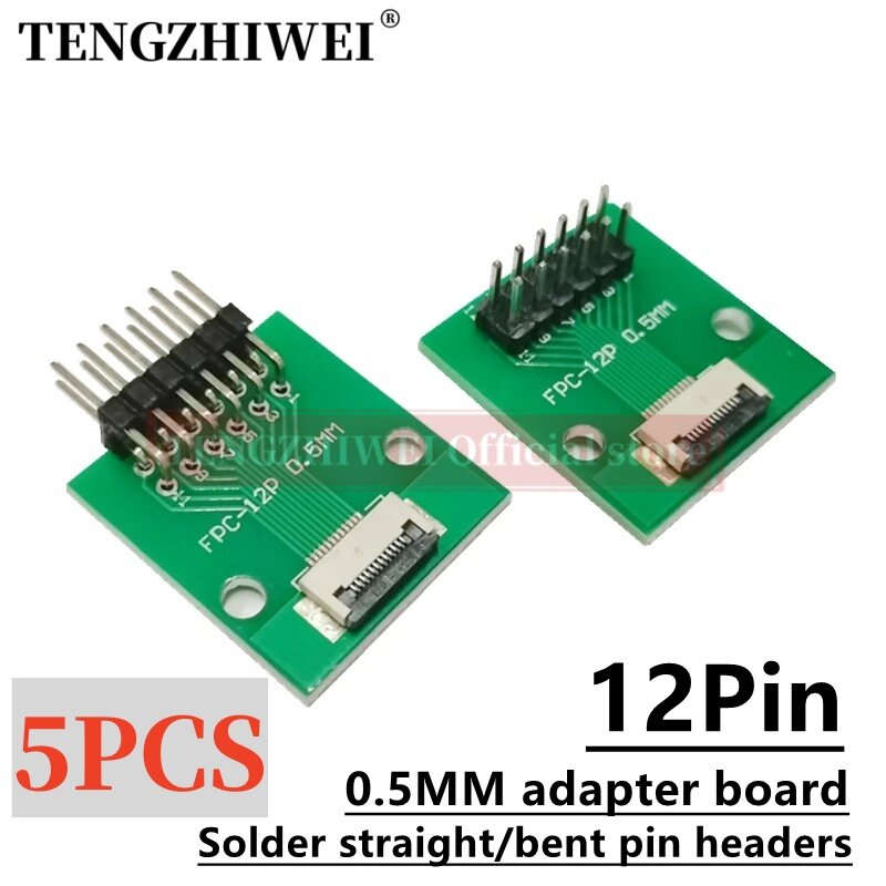 5PCS FFC/FPC adapter board 0.5MM-12P to 2.54MM welded 0.5MM-12P flip-top connector Welded straight and bent pin headers