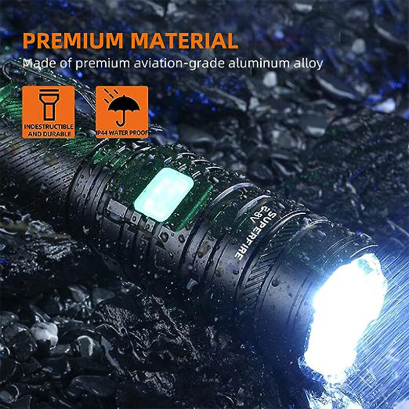 Alta potência LED lanterna impermeável, tocha com Wick 26650 bateria, poderoso indicador 5000LM, USB-C, luzes de caça táticas, 36W