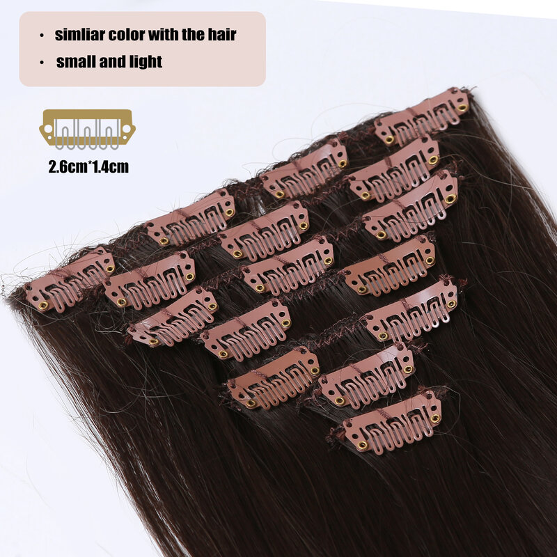 Synthetischer gerader Clip in Haar verlängerung langes natürliches Kunst haar für Frauen schwarzbraun ombre dicke Haar teile hitze beständig