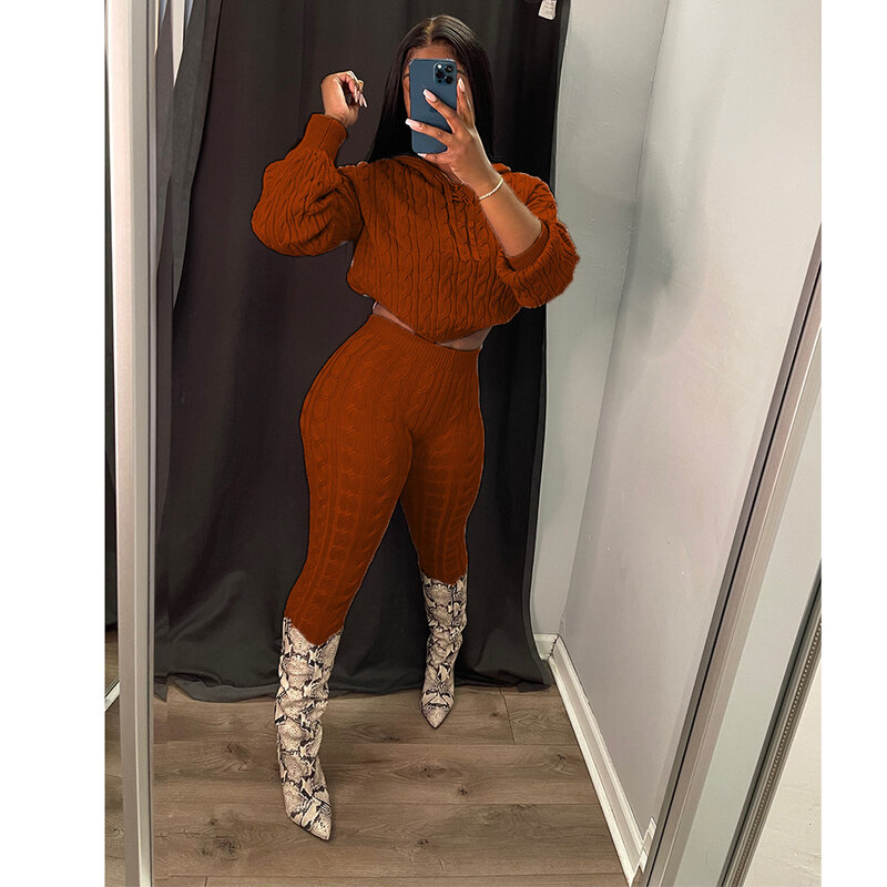 Knitwears Two Piece Set Winter Knitted Sweaters For Women Pullovers Crop Top 2022 Elegant Luxury Clothes Knit Tops 2 Piece Set