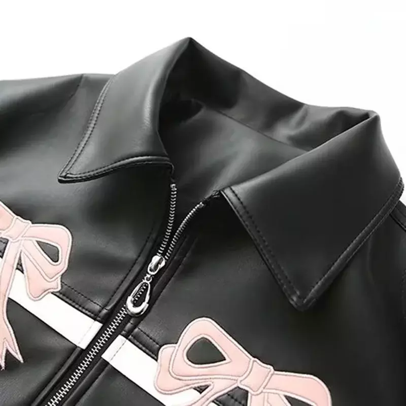Damen Winter jacke Frauen Vintage Kunstleder Mantel Mode Pu Revers Kragen Bogen Reiß verschluss Mantel weibliche Freizeit Tops Kleidung