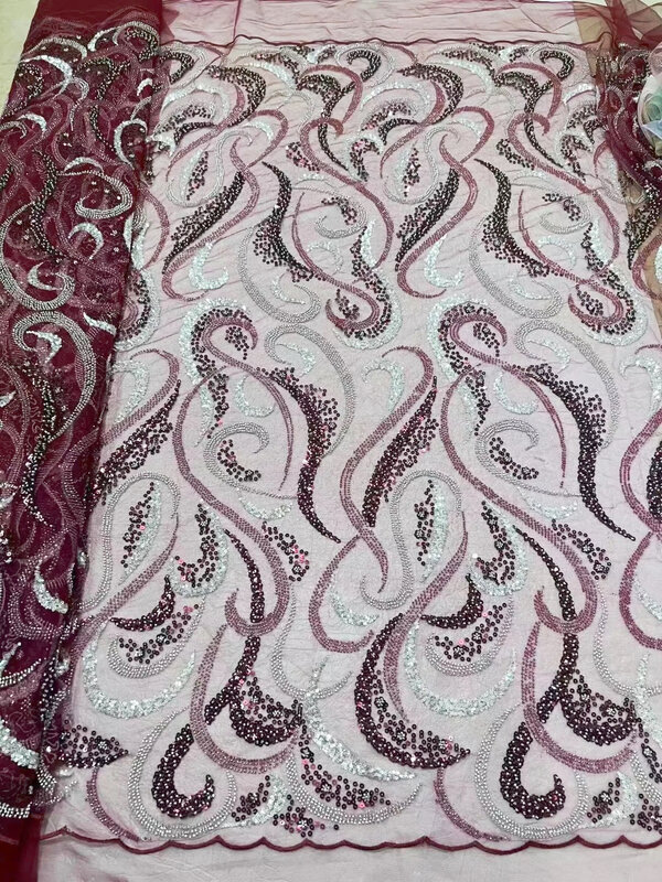 Тяжелая кружевная ткань ручной работы из бисера блестящая последовательность 2024 высококачественные роскошные хрустальные бусины для невесты белая сетка Африканский Тюль Блестки