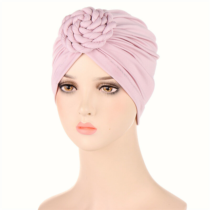 Chapeaux turban à nœuds tressés pour femmes, Hijabs, document solide, casquette musulmane douce, écharpe de sauna, enveloppes de sauna, bandana, accessoires pour cheveux, mode 2024