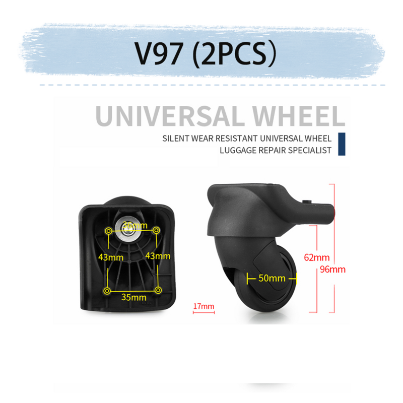 Substituição de roda universal para samsung v97, mala giratória, suave, silenciosa, absorção de choque, rodas, rodízios, acessórios