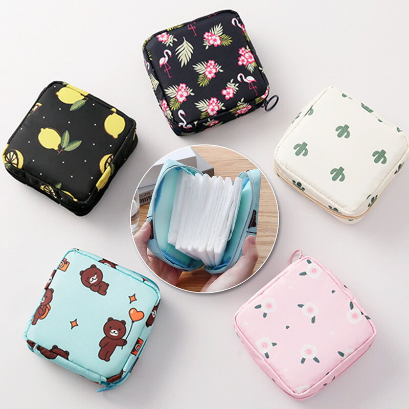 Mini sac de rangement portable pour serviettes hygiéniques pour femmes, sacs à cosmétiques en poudre de coton, trousse de maquillage de voyage pour filles