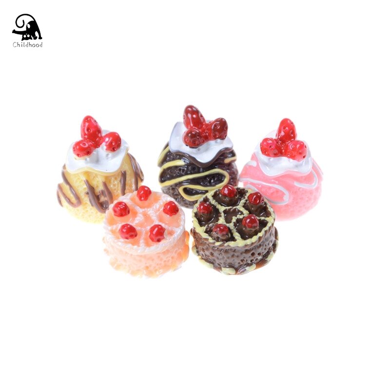 Hete Verkoop 1/5 Stuks 3d Miniatuur Eten Doe-Het-Zelvers Voor Poppenhuis Mini Dessertpan Cake Staan Fruitbakje En Mini Cake Pop Keuken Speelgoed