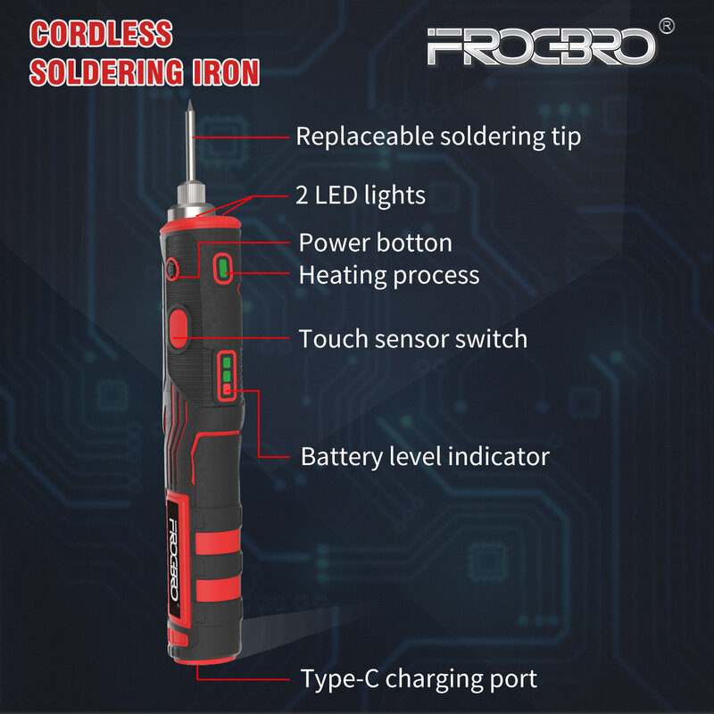 FrogBro 무선 납땜 인두 키트, 업그레이드된 11W 충전식 납땜 펜, 전문 휴대용 무선 수리 용접 도구