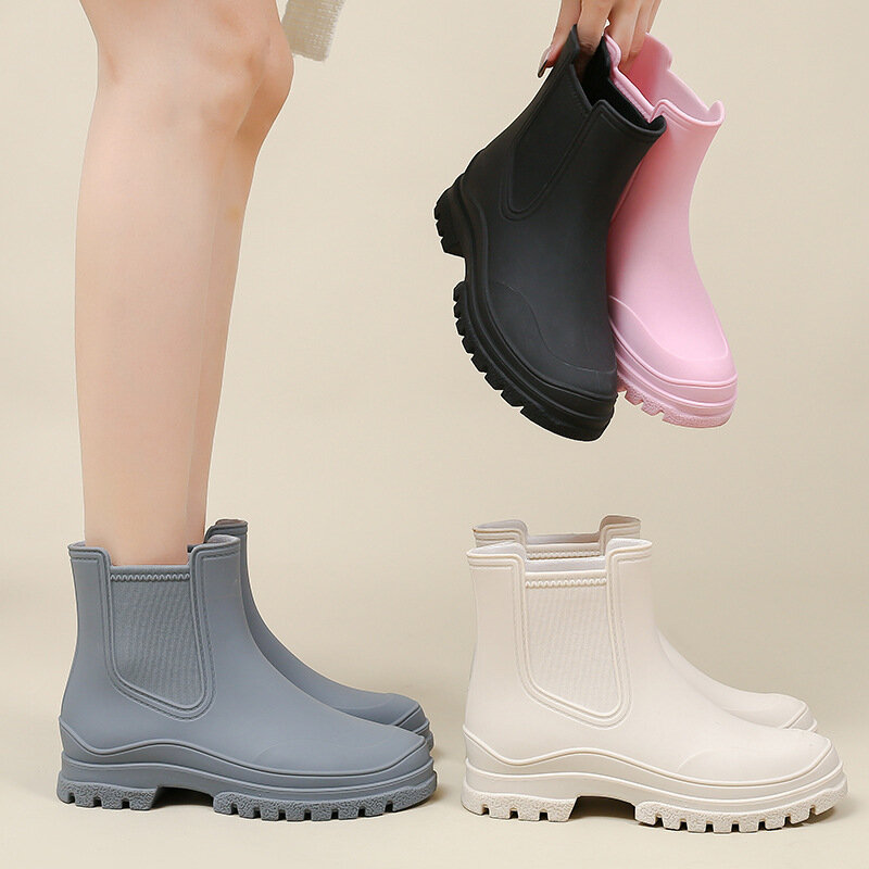 Botas de chuva de borracha impermeáveis para mulheres galochas de jardim Rainshoes antiderrapantes, bota feminina Chelsea, tênis de pesca