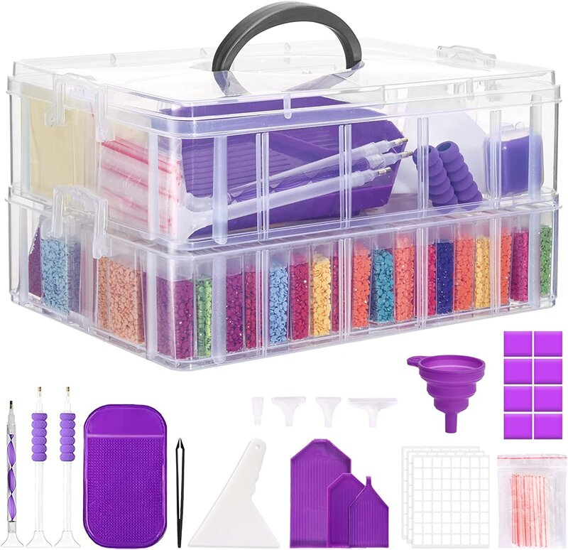 88 Slots Clear Stackable Bead Organizer with Diamond Painting Accessories Tools for DIY Diamond Art Craft Jewelry Bead Storage