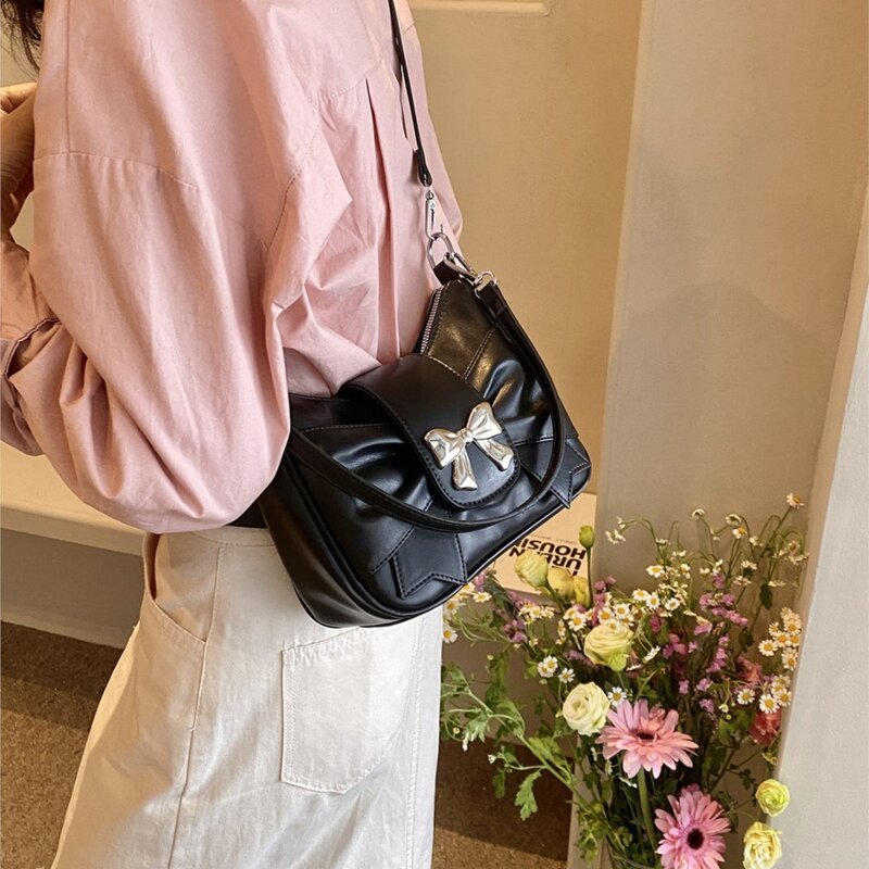 JIAERDI-Bolsa de couro com arco para mulheres, bolsas Y2K, bolsa de mensageiro, bolsas femininas, doce, chique, quadrado, Harajuku, garotas quentes