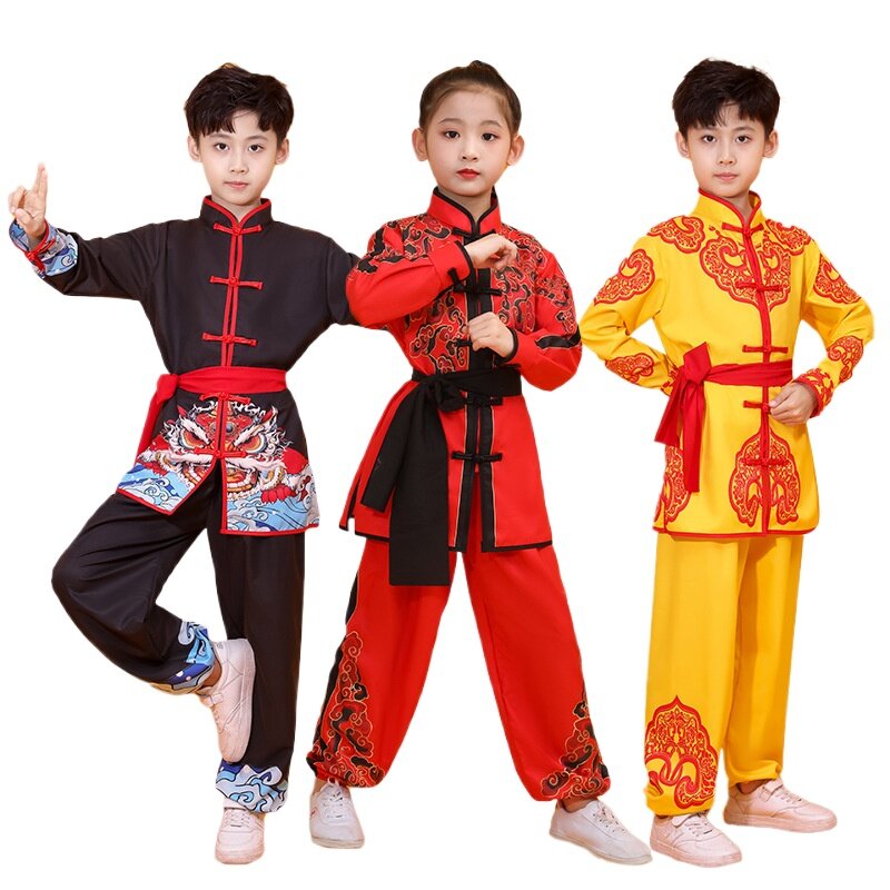 Uniformes à imprimé dragon pour enfants, vêtements Wushu, olympiques de performance Kung Fu, tenues d'art martial traditionnel chinois, adultes et enfants