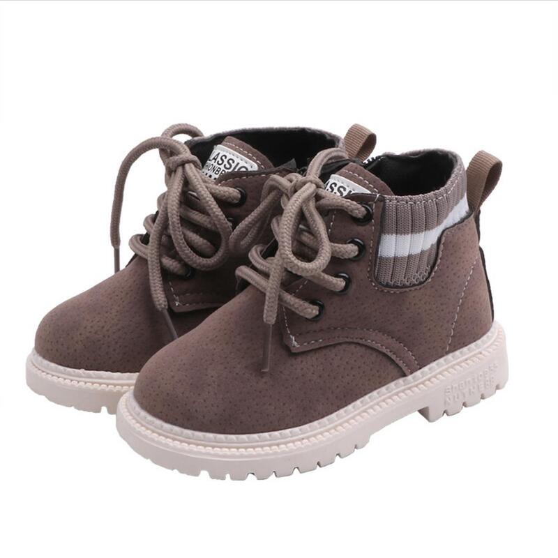 Sapatos de couro casual Baby Boys, botas Martin, cor sólida, impermeável, ao ar livre, botas de tornozelo, outono, inverno, 1-6 anos