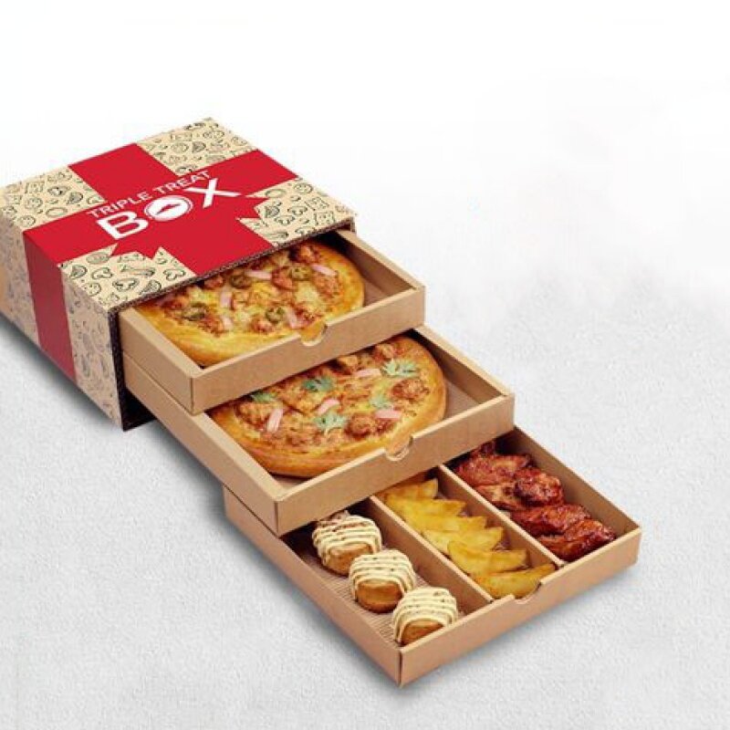 Customized productGood quality Kraft Paper Folding Takeaway Pizza Triple Treat Box