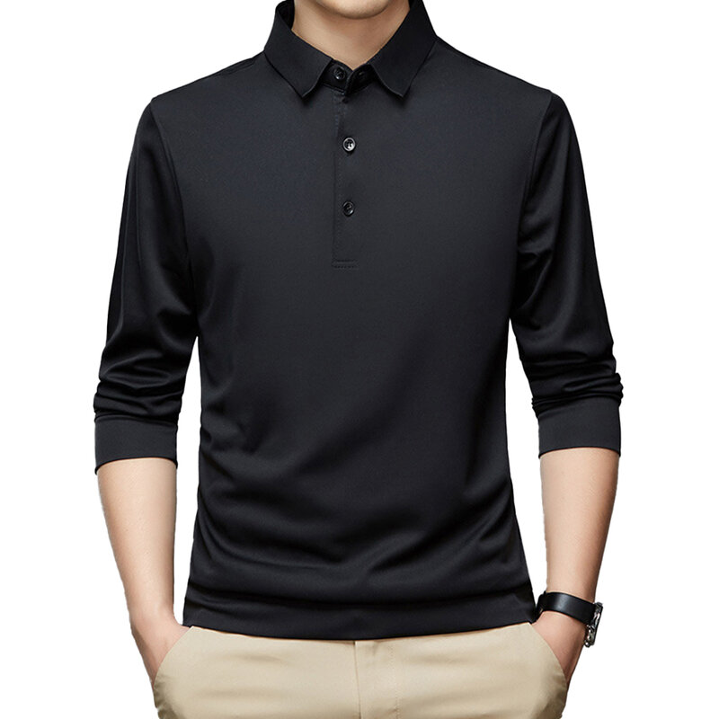 Formelle Business-Hemd Bluse für Männer Slim Fit Tops mit Knopf kragen Langarm T-Shirt Wein rot/schwarz