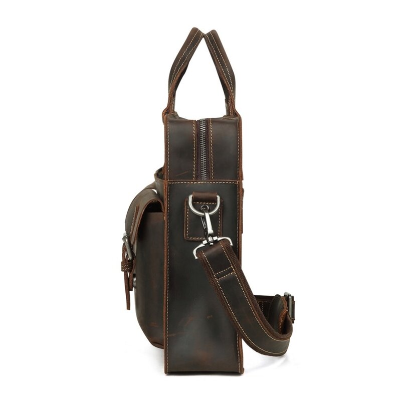 Men's Briefcase Vintage Crazy Horse Leather Laptop Bag Business Genuine 15.6" Shoulder Handbag