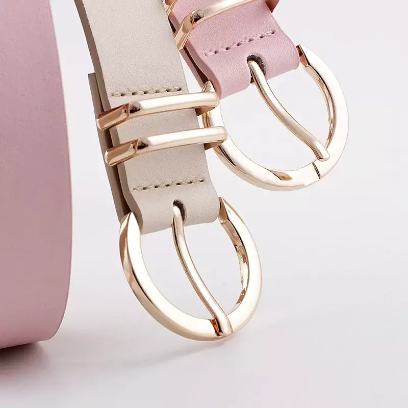 2024 New Women's Denim Fashion Minimalist Solid Color Belt Black, Brown, White, Pink Sweet Metal Belt Buckle