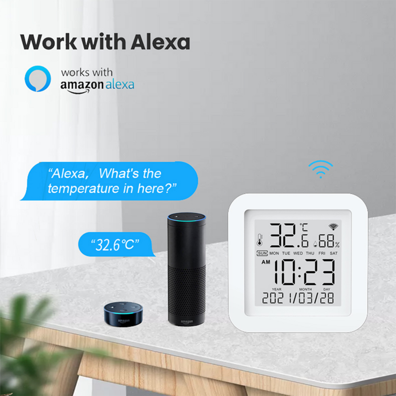 Capteur de température/humidité, wi-fi, application Tuya, pour maison intelligente, thermomètre et hygromètre, compatible avec Alexa et Google Assistant