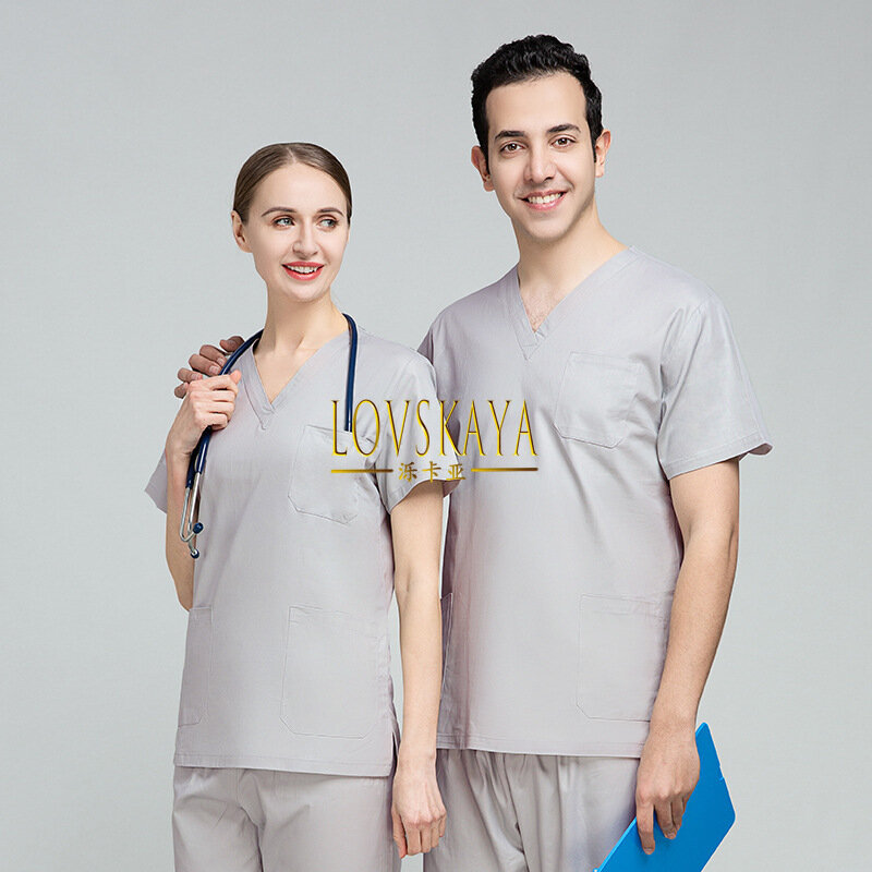 Zomer Dunne Verpleegster Werk Uniform Split Set Operatiekamer Handwas Kleding Vrouw Chirurgisch Uniform Polyester Katoen