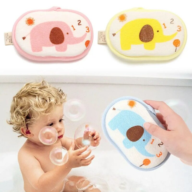 Esponja de baño con patrón de elefante para niños, cepillo exfoliante de algodón para frotar, toallas de baño, masajeador de baño