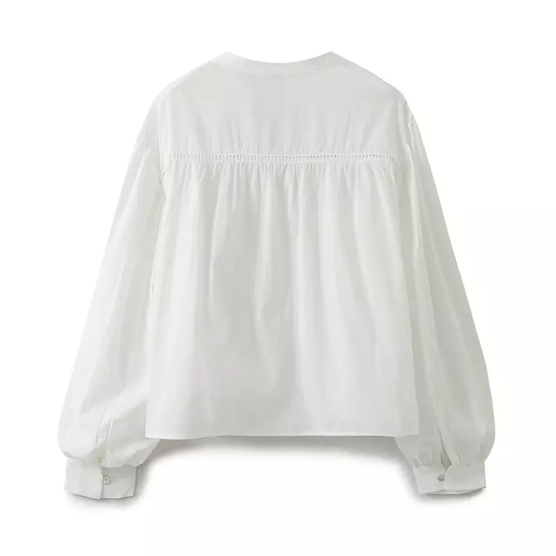 Женская кружевная рубашка с длинными рукавами, свободная повседневная рубашка в стиле ретро с вертикальным кружевом и многослойным украшением, шикарный топ на пуговицах