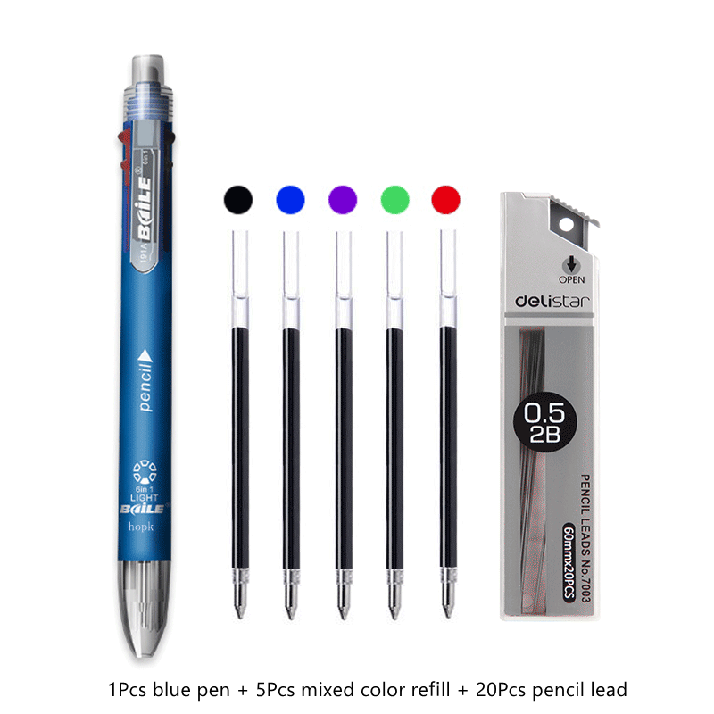 1Ｐｃ　6 in 1 Multifunctional Pen 0.7 mm Ballpoint Pen 5 Colors and 0.5 mm Mechanical Pencil in One Pen for School Office Supplies