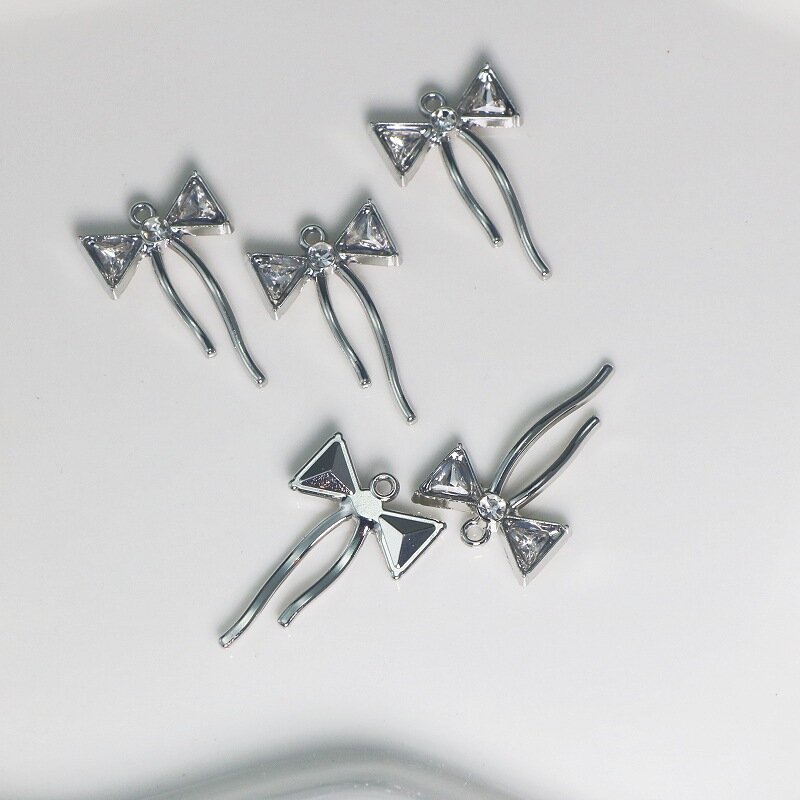 WZNB 10Pcs Crystal Bow Charms Geometry Alloy Pendant for Diy Jewelry Making DIY Earrings Necklaces Bracelet Accessories
