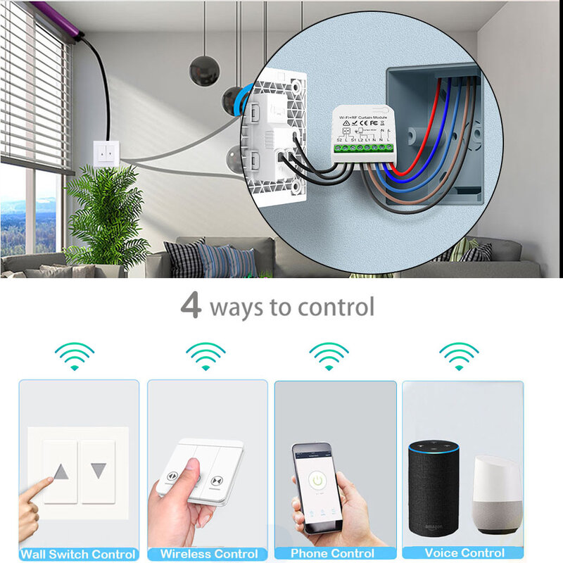 Tuya Smart Life WiFi Blind Electric Curtain Switch with RF 433 Mhz Remote Control Electric Roller Shutter Google Home Alexa