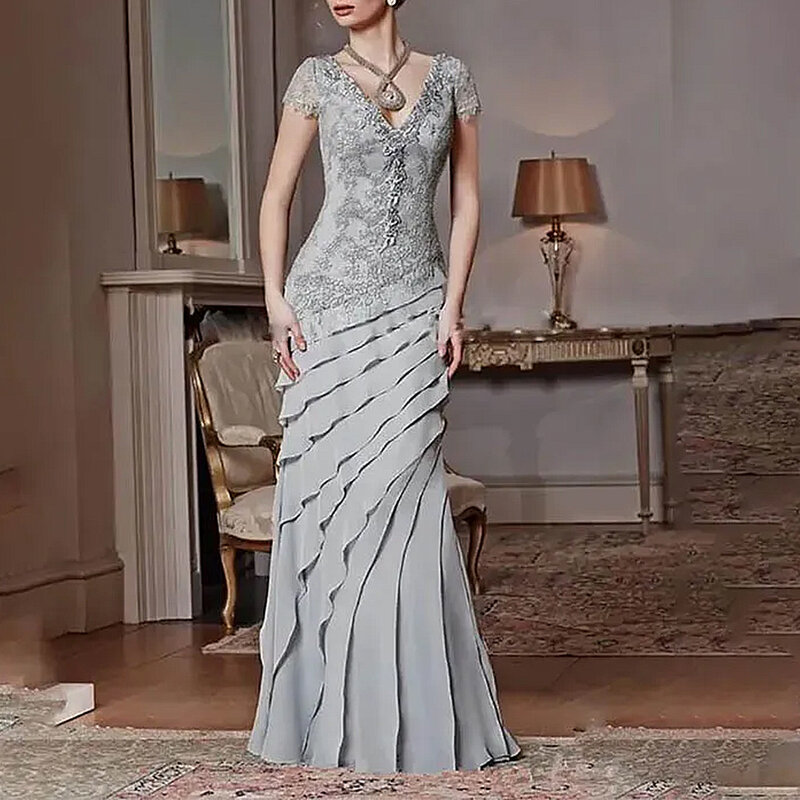 Long Elegant Mother of the Bride Dresses Chiffon Floor-Length Mermaid Wedding Guest Party Dress for Women 2024 Evening Gala