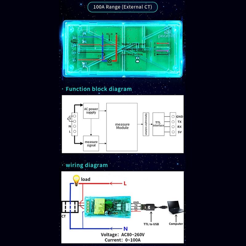 2x 100a pzem 004t 3,0 Watt meter offen ct ttl zu USB-Kabel kwh Meter Volt verstärker Test modul für Arduino ttl com2/com3/com4