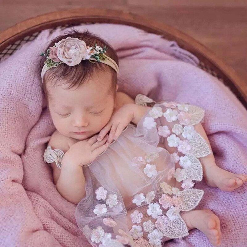 Rekwizyty fotograficzne dla noworodka odzież koronkowy haft perspektywiczna spódnica sukienka niemowlęta sesja zdjęciowa ubrania kostium
