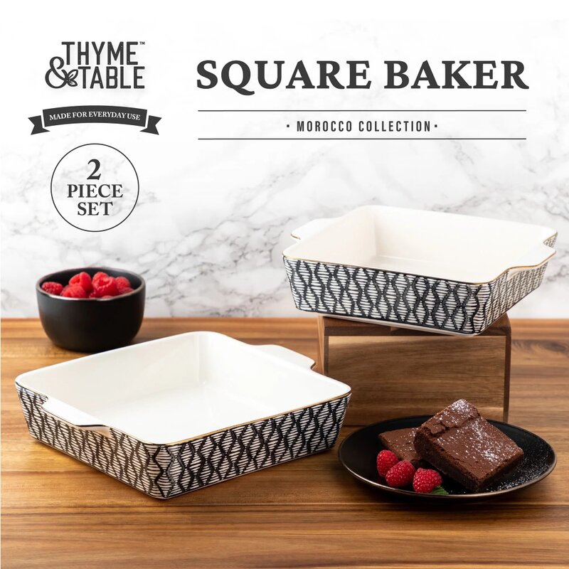 Set Stoneware Square Baker, Black & White Geo, 2-Piece