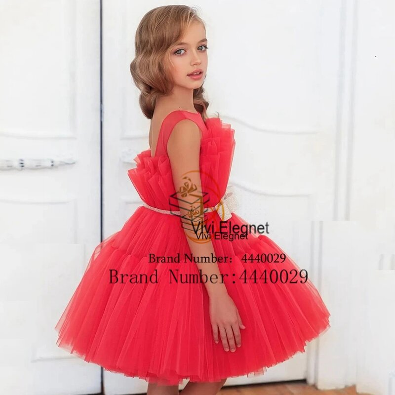 Fashion Scoop Flower Girls Dresses with Soft Tulle New Tiered Knee Length Wedding Party Dresses 2024 Summer Christmas Gowns