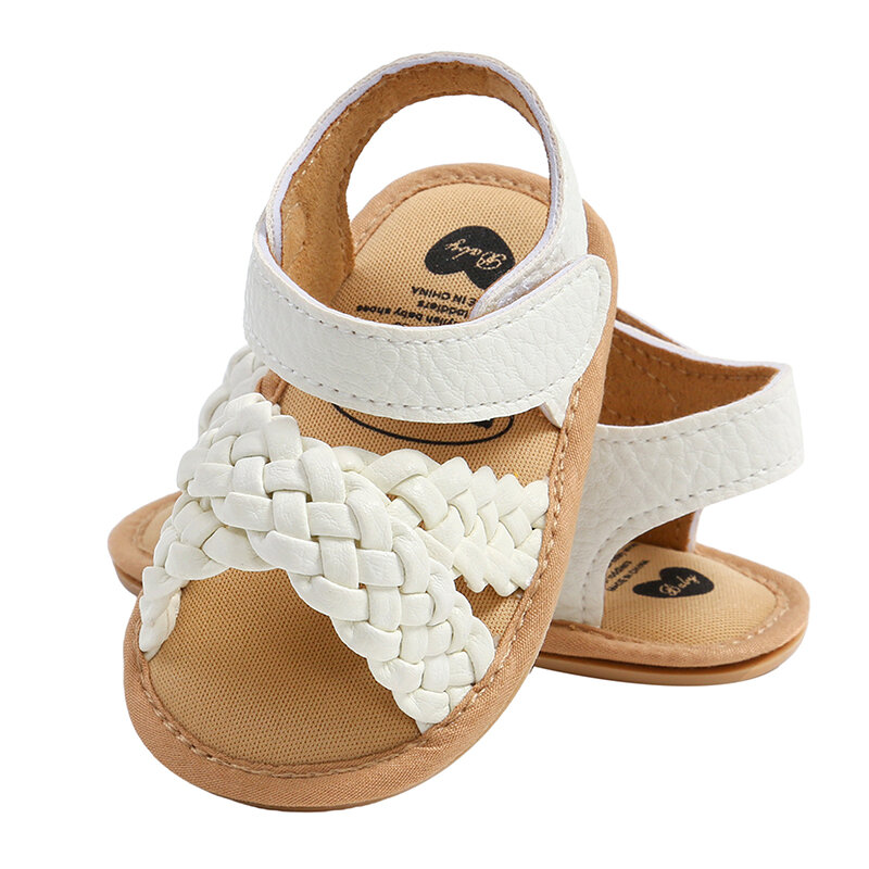 VISgogo-아기 여아용 꼰 샌들, 단색, 여름, 부드러운 밑창, 야외용 발가락 운동화, 유아용 아기 캐주얼 여름 신발