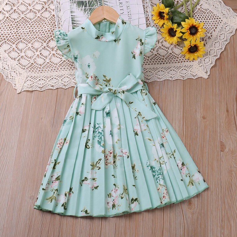 Humor Bear 2023 New Girls Dress Summer New Flying-Sleeve New Printed Sleeveless Princess Dress Cute Kids Clothing