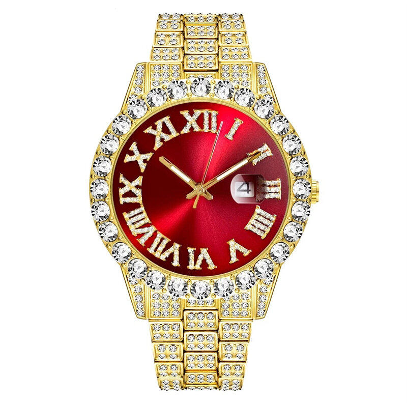 Hip Hop Iced Out Watch Men Luxury Brand Diamond Men's Watches Calendar Quartz Wristwatches Male Clock Gift For Men Drop Shipping
