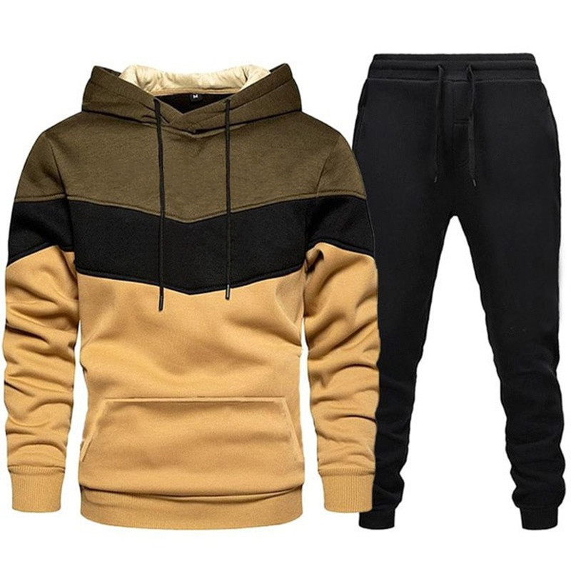 Conjunto de chándal de tres colores para hombre, Sudadera con capucha y pantalones de chándal, ropa deportiva de moda