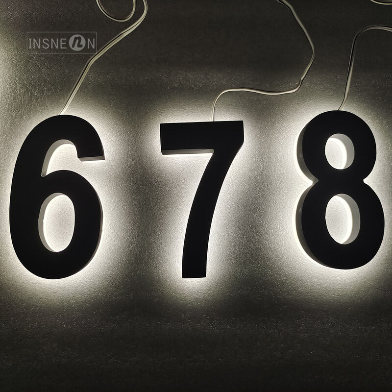 LED baja tahan karat Logo lampu nomor rumah tahan air luar ruangan tanda pintu rumah pelat alamat huruf menyala logam