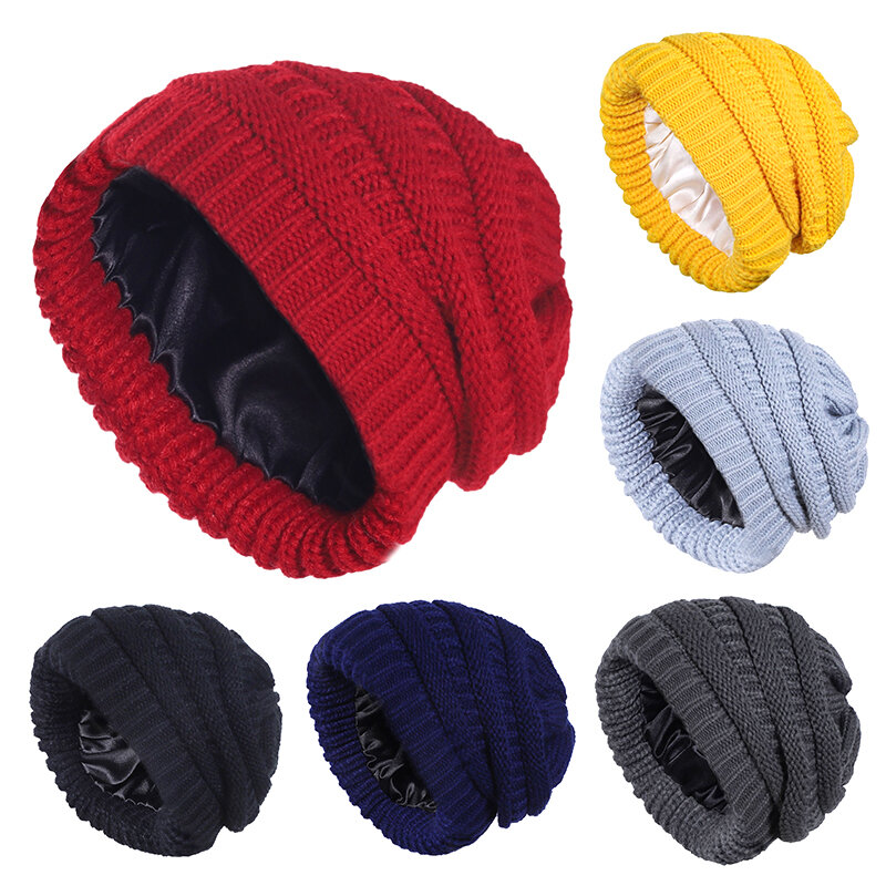 Winter New Warm Knitted Hats For Women Caps Outdoor Slouchy Beanies Solid Color Thickened Insulation Fashion Accessories