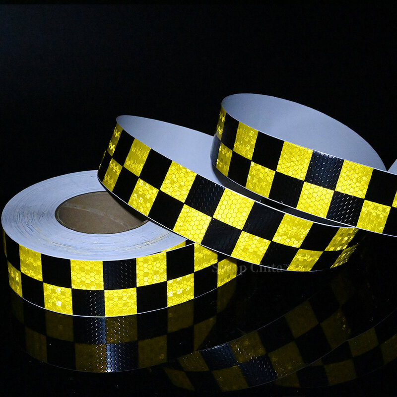 2inch Car Arrow Reflective Tape Arrow Sign Strips Adhesive Warning Truck Stickers Yellow Black Fluorescent Road Marking Tape 50M