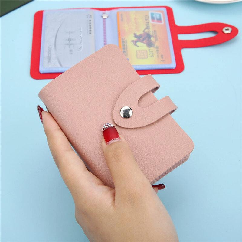 Schlanke pu Leder Brieftasche mit Metalls chnalle Solid color ID Kreditkarten halter Mode tragbare Business-ID-Karte schützen Abdeckung Unisex