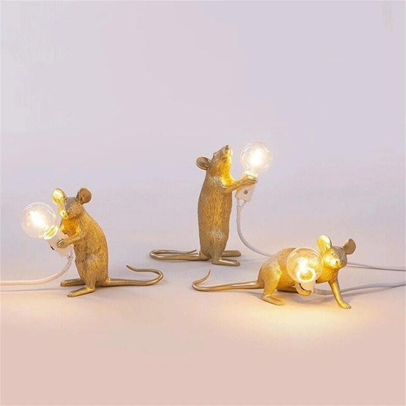 Modern LED Table Lights Resin Animal Rat Cat Squirrel LED Night Lights Mouse Table Lamps Home Decor Desk Lamp Lighting Fixtures