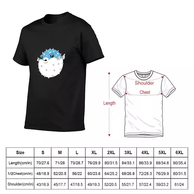 T-shirt gráfica dos homens Fugu Puffer Fish, véu preto, projete suas próprias camisetas